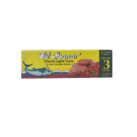 El Manar Chunk Light Tuna W/Hot Tomato Sauce 3X85X16 – Distributor In New Jersey, Florida - California, USA