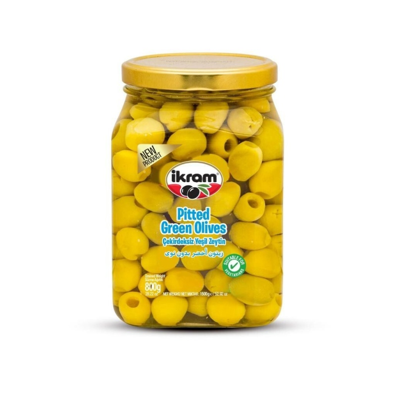 Ikram Green Olives Pitted Jar 800 Grx6 – Distributor In New Jersey, Florida - California, Usa