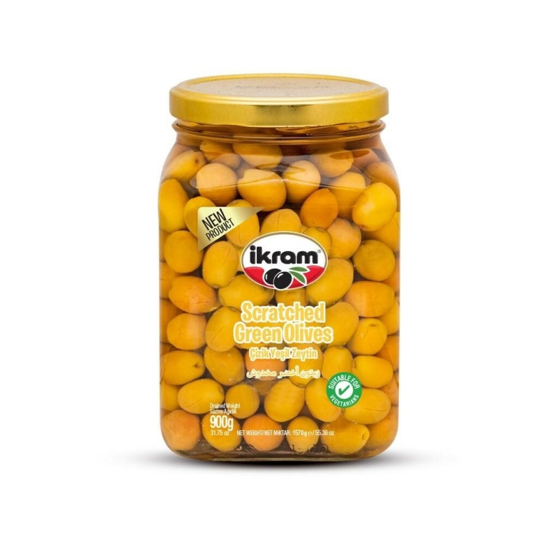 Ikram Green Olives Scratched Jar 900 Grx6 – Distributor In New Jersey, Florida - California, USA