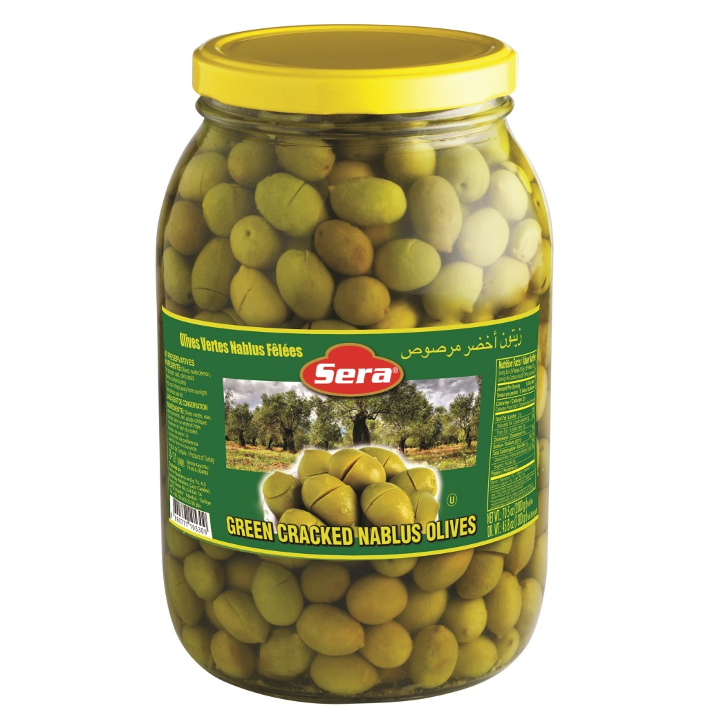 Sera Green Cracked Nablus Olives 2 Kg X 6 – Distributor In New Jersey, Florida - California, USA