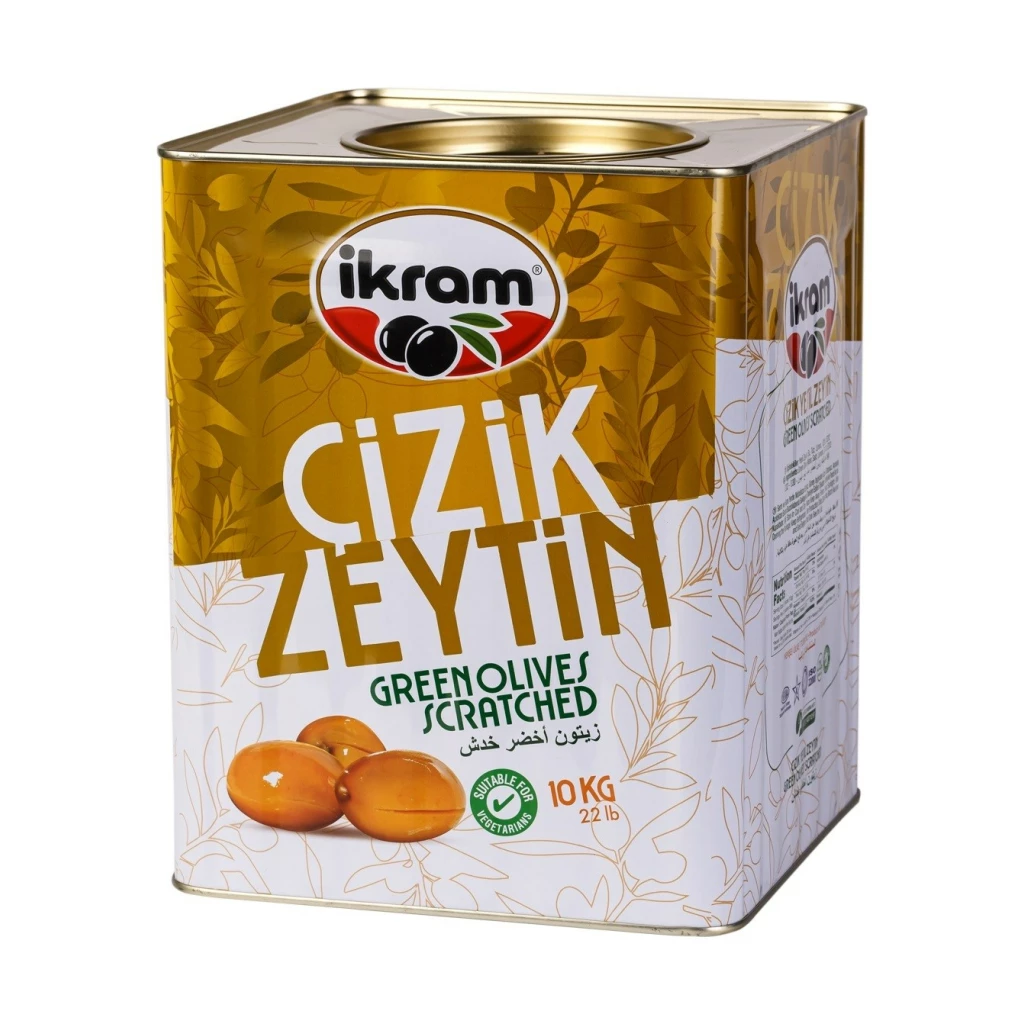 Ikram Green Olives Scratched 10Kg x1 – Distributor In New Jersey, Florida - California, USA