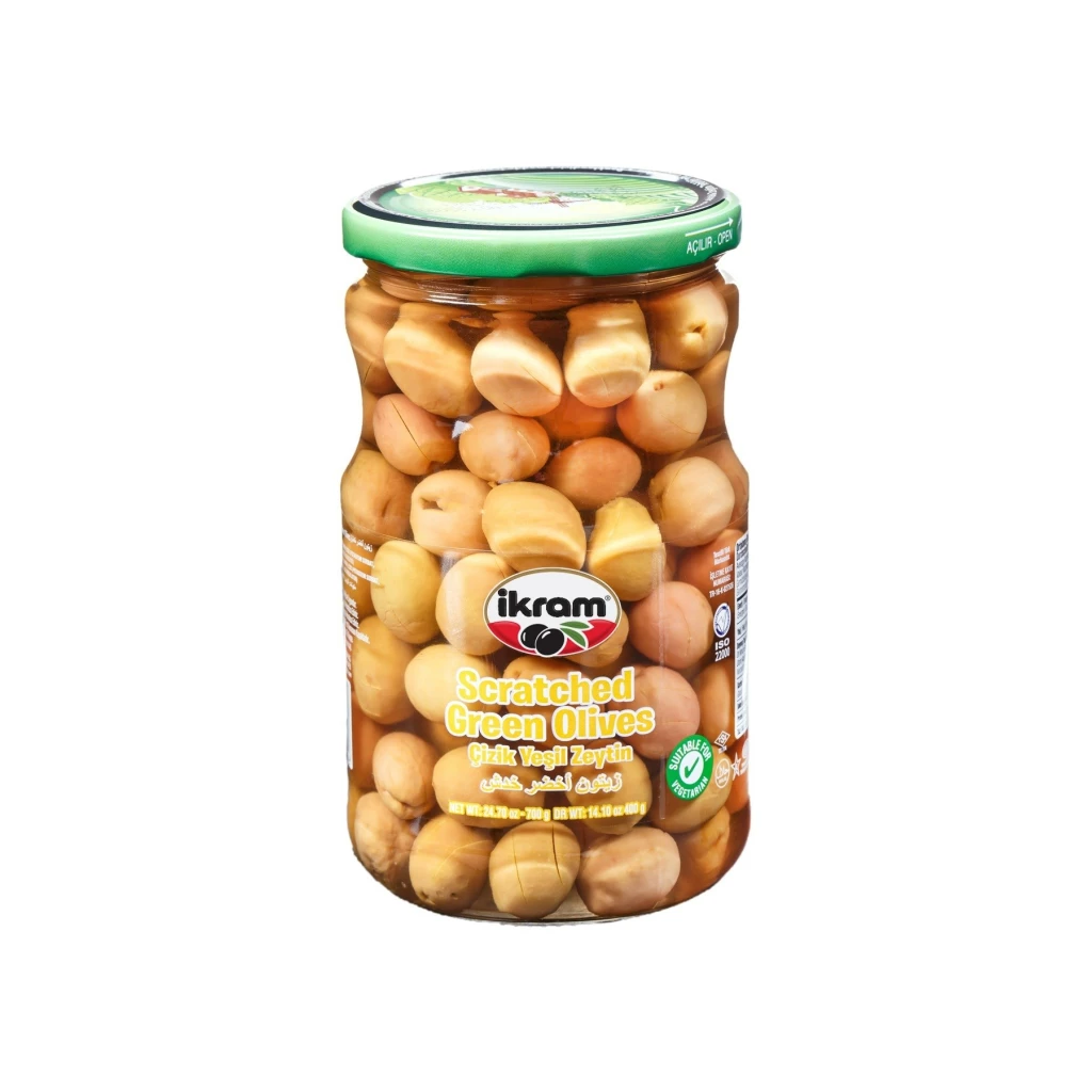 Ikram Green Olives Scratched 400Grx12 – Distributor In New Jersey, Florida - California, USA
