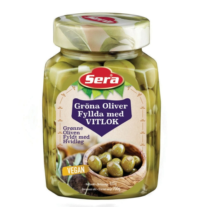 Sera Green Olives Stuffed With Garlic 12 X 750Ml – Distributor In New Jersey, Florida - California, USA