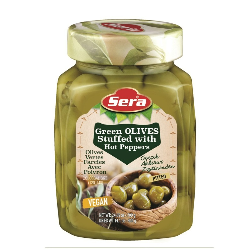 Sera Green Olives Stuffed With Hot Pepper 12 X 750Ml – Distributor In New Jersey, Florida - California, USA