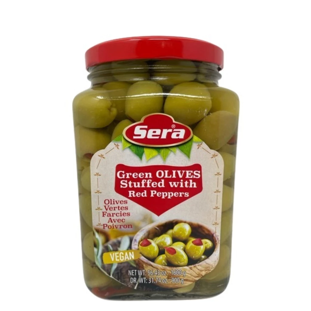 Sera Green Stuffed Olives With Pepper 1600 Ml X 6 Jar – Distributor In New Jersey, Florida - California, USA